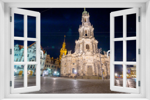 Fototapeta Naklejka Na Ścianę Okno 3D - night panorama of the old city of Dresden