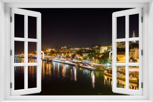 Fototapeta Naklejka Na Ścianę Okno 3D - Night view of Belgrade skyline with the river Sava in front
