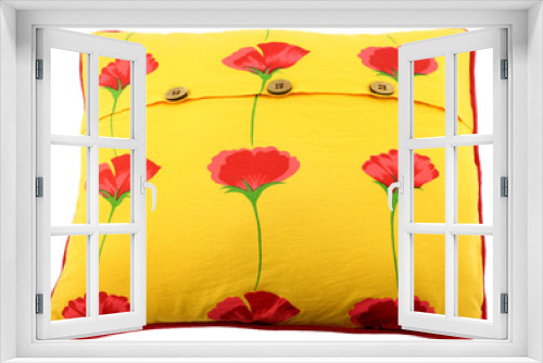 Fototapeta Naklejka Na Ścianę Okno 3D - coussin jaune fleuri fond blanc