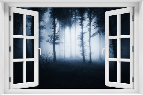 Fototapeta Naklejka Na Ścianę Okno 3D - dark scary halloween woods, darkness landscape