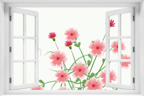 Fototapeta Naklejka Na Ścianę Okno 3D - Beautiful pink flowers with leaves vector illustration graphic design
