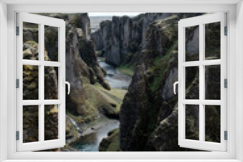 Fototapeta Naklejka Na Ścianę Okno 3D - Back view of huge canyon with river in iceland