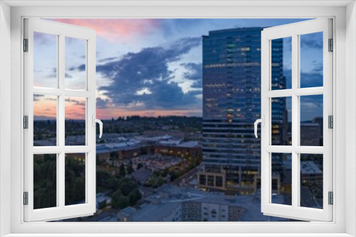 Fototapeta Naklejka Na Ścianę Okno 3D - Bellevue Washington Downtown Sunset Panorama Pink Sky City Overview