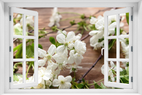 Fototapeta Naklejka Na Ścianę Okno 3D - Beautiful blossoming branches on wooden background