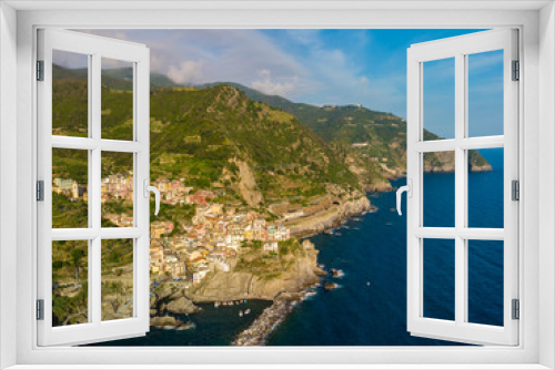 Fototapeta Naklejka Na Ścianę Okno 3D - Manarola - Village of Cinque Terre National Park at Coast of Italy. Province of La Spezia, Liguria, in the north of Italy - Aerial View - Travel destination and attractions in Europe.