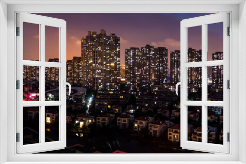 Fototapeta Naklejka Na Ścianę Okno 3D - Night Scene of Modern Urban Neighborhood Architecture in Kunshan, Suzhou,China