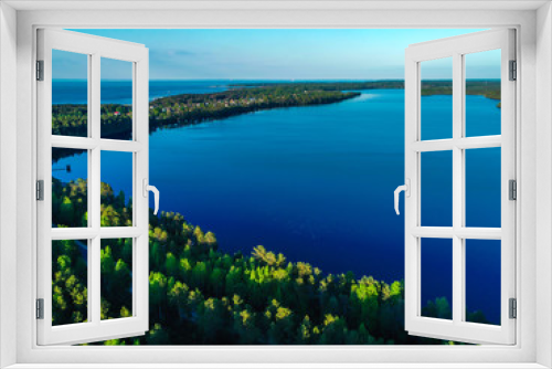 Fototapeta Naklejka Na Ścianę Okno 3D - high view of the Gulf of Finland, forest and Islands at sunset