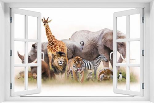 Fototapeta Naklejka Na Ścianę Okno 3D - Group of Zoo Animals Together Isolated