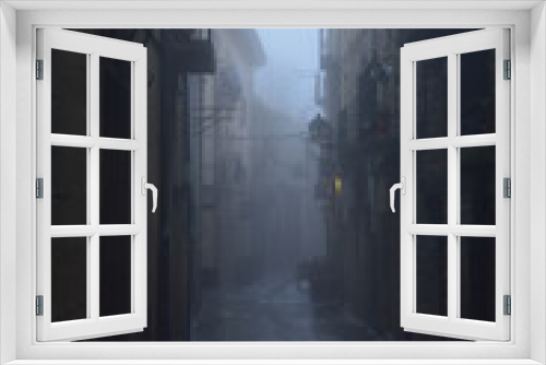 Fototapeta Naklejka Na Ścianę Okno 3D - Beautiful Streets Very Narrow In A Very Cloudy Day In Laguardia. Architecture, Art, History, Travel. December 26, 2015. La Guardia, Alava, Basque Country, Spain.