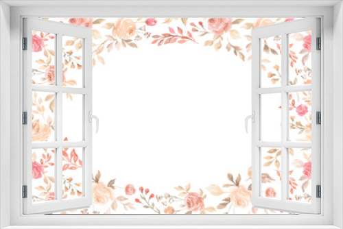 Fototapeta Naklejka Na Ścianę Okno 3D - Vector watercolor pink flower, plant border white paper background