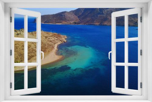 Fototapeta Naklejka Na Ścianę Okno 3D - Aerial birds eye view photo taken by drone of Groikos one of the most beautiful natural bays in the world, Patmos island, Dodecanese, Greece
