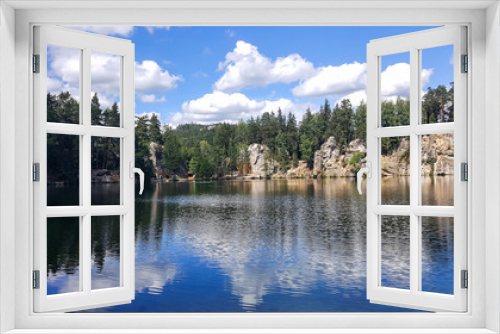 Fototapeta Naklejka Na Ścianę Okno 3D - adrspach. the sky is reflected in the water of the lake with rocks and trees on the shore