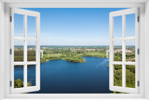 Fototapeta Naklejka Na Ścianę Okno 3D - Beautiful aerial view of lake and forest district. Belarus is th