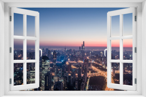Fototapeta Naklejka Na Ścianę Okno 3D - Aerial View of Shanghai city in the dawn