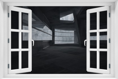 Fototapeta Naklejka Na Ścianę Okno 3D - Abstract white and concrete parametric interior  with window. 3D illustration and rendering.