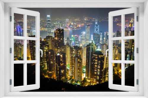 Fototapeta Naklejka Na Ścianę Okno 3D - Aerial view of Hong Kong at night from Victoria Peak