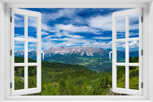 Fototapeta Naklejka Na Ścianę Okno 3D - Wide view of Hohe Dachstein mountain range in Austria on a day with beautiful sky