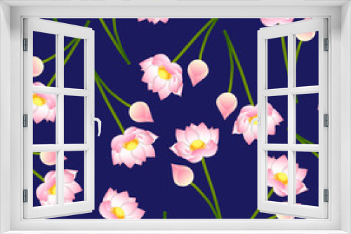 Fototapeta Naklejka Na Ścianę Okno 3D - Pink Indian lotus on Navy Blue Background