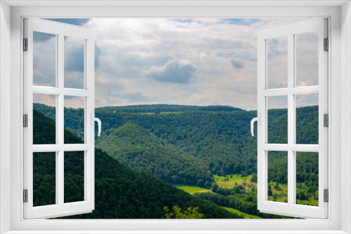 Fototapeta Naklejka Na Ścianę Okno 3D - panorama,landschaft,berg,hügel,grün,wald,himmel,Wolken,