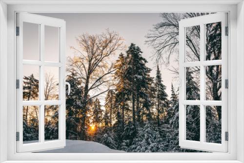 Fototapeta Naklejka Na Ścianę Okno 3D - sunrise winter