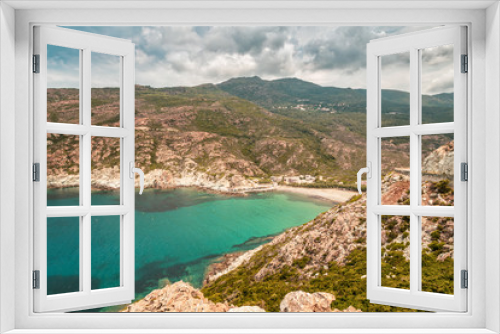 Fototapeta Naklejka Na Ścianę Okno 3D - Turquoise Mediterranean and beach at Marine de Giottani in Corsica