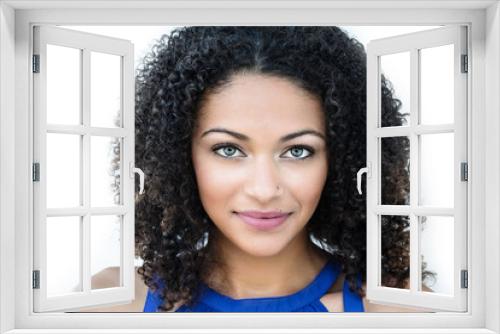 Beautiful Young Blue Eyed African American Woman with Curly Hair