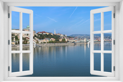 Fototapeta Naklejka Na Ścianę Okno 3D - Budapest, Hungary. Panoramic view on Danube from Elisabeth Bridge. The main landmarks on the image are: Royal Palace, Matthias Church, Fisherman's Bastion and Szechenyi Chain Bridge.