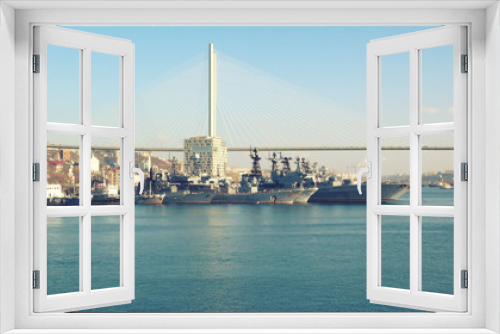 Fototapeta Naklejka Na Ścianę Okno 3D - bridge, sea, cityscape