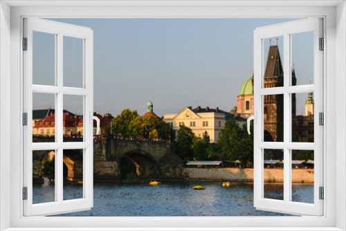 Fototapeta Naklejka Na Ścianę Okno 3D - Charles Bridge and Old Town in Prague at Sunset