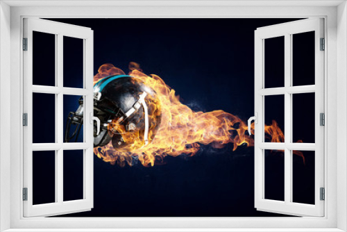 Fototapeta Naklejka Na Ścianę Okno 3D - Burning rugby helmet