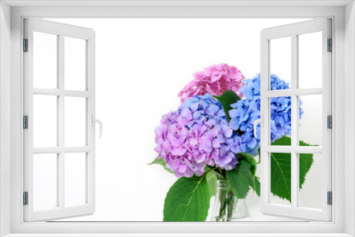 Fototapeta Naklejka Na Ścianę Okno 3D - beautiful bouquet of pink and blue hydrangea flowers. holiday or wedding background with copy space