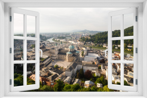 Fototapeta Naklejka Na Ścianę Okno 3D - Air view of the historic city of Salzburg