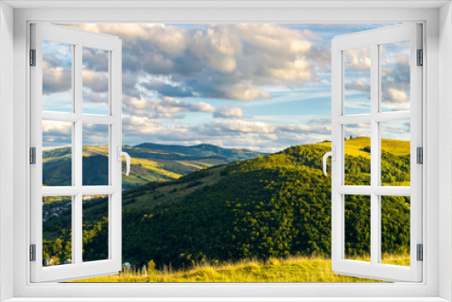 Fototapeta Naklejka Na Ścianę Okno 3D - panorama of lovely mountainous area in afternoon. gorgeous cloudscpe on the evening sky. calm and peaceful living in rural area