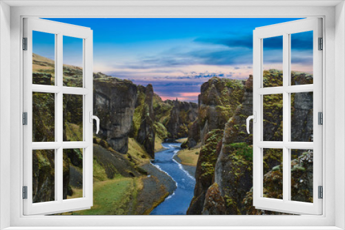 Fototapeta Naklejka Na Ścianę Okno 3D - Iceland Canyon & Sunset