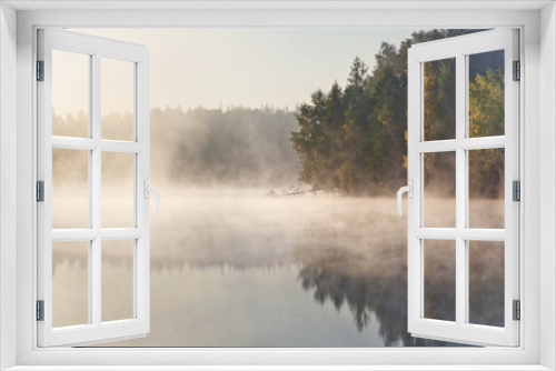 Fototapeta Naklejka Na Ścianę Okno 3D - foggy lake landscape