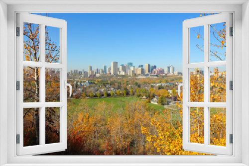 Fototapeta Naklejka Na Ścianę Okno 3D - Cityscape of Edmonton, Alberta, Canada, during the autumn season.