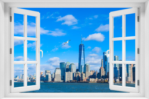 Fototapeta Naklejka Na Ścianę Okno 3D - Panorama of Lower Manhattan New York City skyline from Hudson River, New York City, USA