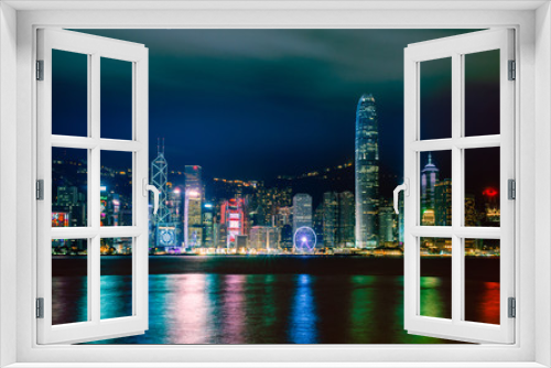 Fototapeta Naklejka Na Ścianę Okno 3D - Hong Kong nightscape : View from Victoria harbour , The famous place in Hong Kong