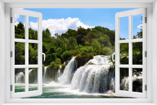 Fototapeta Naklejka Na Ścianę Okno 3D - Beautiful landscape with waterfall in Krka National Park in Croatia