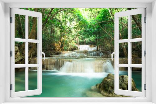 Fototapeta Naklejka Na Ścianę Okno 3D - Waterfall Huay Mae Kamin in deep forest with beautiful , in Thailand