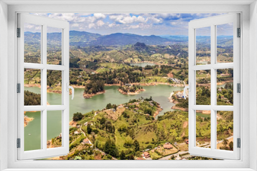 Fototapeta Naklejka Na Ścianę Okno 3D - Aerial view of Guatape, Penol, dam lake in Colombia.