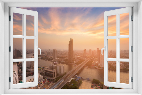 Fototapeta Naklejka Na Ścianę Okno 3D - Beautiful after sunset sky Bangkok city skyline river front, Thailand