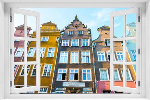 Fototapeta Naklejka Na Ścianę Okno 3D - Long Market Street, typical colorful decorative medieval old houses, Royal Route Architecture of Mariacka street is one of most notable tourist attractions. Flat design.