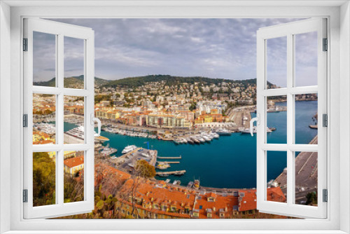 Fototapeta Naklejka Na Ścianę Okno 3D - Nice, France, panoramic view of the bay, port, yachts