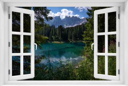 Fototapeta Naklejka Na Ścianę Okno 3D - Karersee panoramic view, Dolomites.