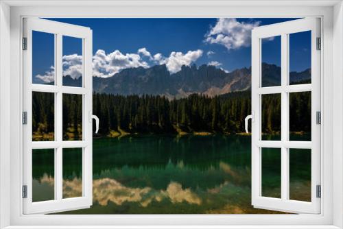 Fototapeta Naklejka Na Ścianę Okno 3D - Karersee panoramic view, Dolomites.