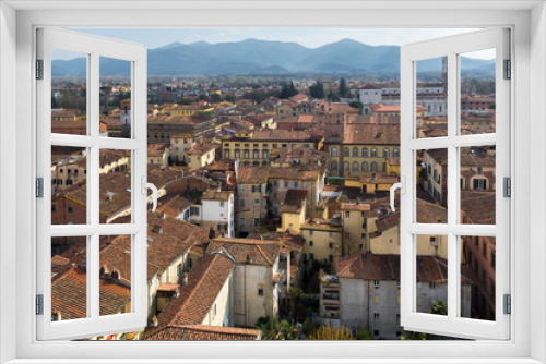 Medieval town of Lucca view from Guinigi tower, Tuscany, Italy