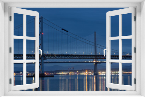 Fototapeta Naklejka Na Ścianę Okno 3D - Evening view at Forth Road Bridge and Queensferry Crossing over Firth of Forth near Queensferry in Scotland