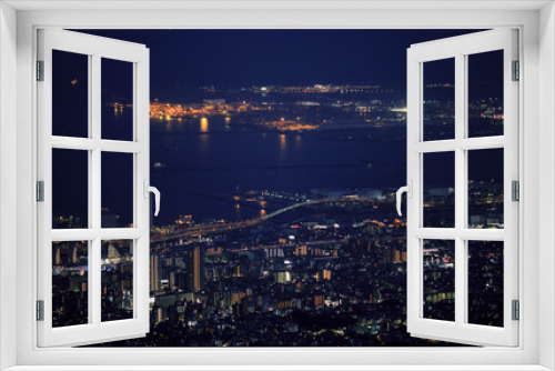 Fototapeta Naklejka Na Ścianę Okno 3D - Night view of Kobe and Osaka Bay from lookout point on top of Mt. Rokko