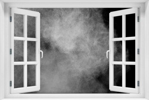 Fototapeta Naklejka Na Ścianę Okno 3D - Abstract white powder explosion. White dust debris isolated on black background.
